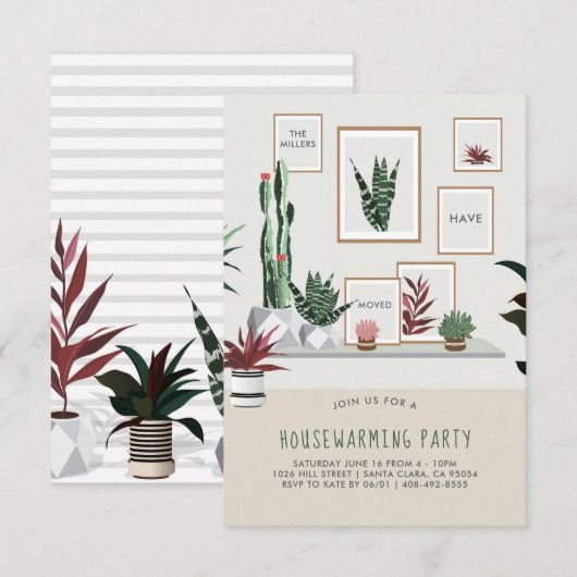 Huis Verwarmingsfeest Uitnodiging | Potted Plants (Voorkant / Achterkant)