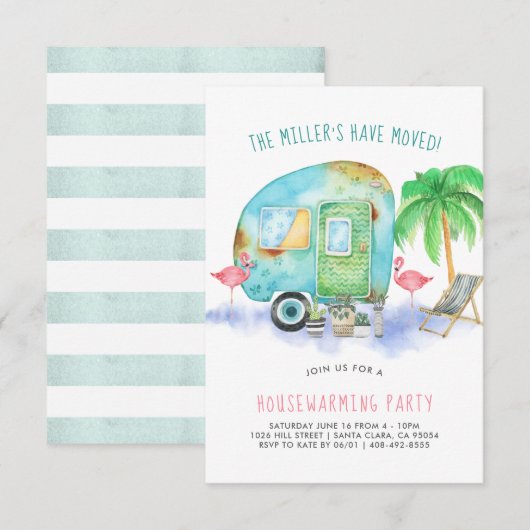 Huis Verwarmingsfeest Uitnodiging | Watercolor Tra (Voorkant / Achterkant)
