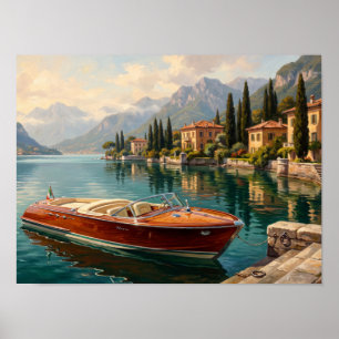 Huis Villa aan het Comomeer & houten boot kunst Poster