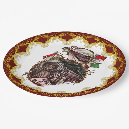 huis voor kerst in de trein papieren bordje (Gekanteld)