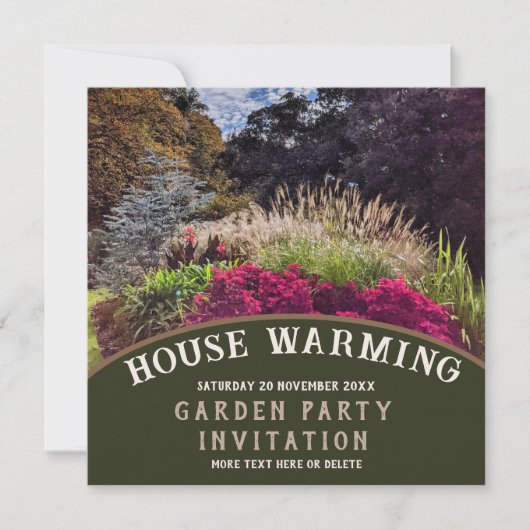 Huis Warming Kleurrijke Tuin Party Uitnodiging (Voorkant)