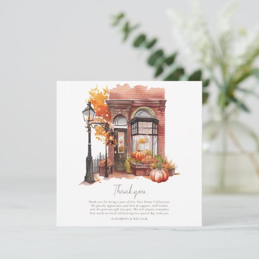 Huis Warming Party Herfst Voordeur Bedankkaart (Staand voorkant)