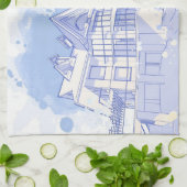 huis: waterverf tekenen theedoek (Gevouwen)