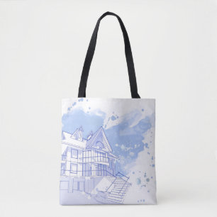 huis: waterverf tekenen tote bag