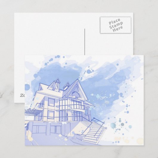 huis : waterverf trekken briefkaart (Voorkant / Achterkant)