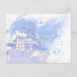 huis : waterverf trekken briefkaart
