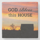 Huis Zegen Zonsondergang Silhouet Stenen Onderzetter (Voorkant)