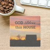 Huis Zegen Zonsondergang Silhouet Stenen Onderzetter