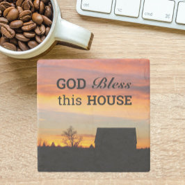 Huis Zegen Zonsondergang Silhouet Stenen Onderzetter