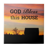 Huis Zegen Zonsondergang Silhouet Tegeltje (Voorkant)