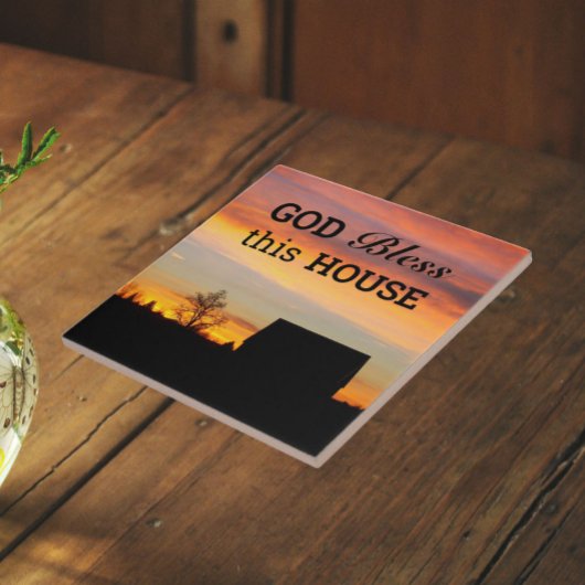 Huis Zegen Zonsondergang Silhouet Tegeltje