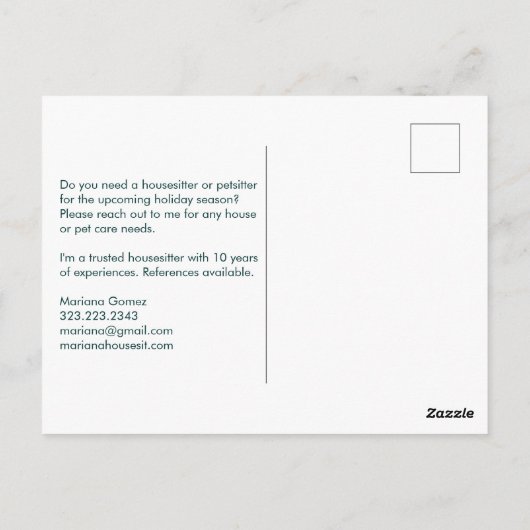 Huis Zitting Pet Sitting Housesitter Cute Unique Briefkaart (Achterkant)