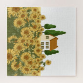 Huis Zonnebloemen veld  illustratie Legpuzzel (Horizontaal)