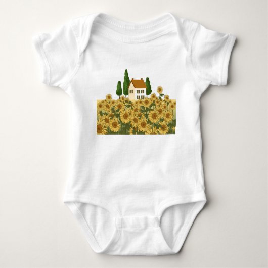 Huis Zonnebloemen veld  illustratie Romper (Voorkant)