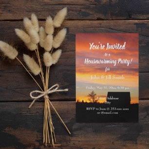 Huis Zonsondergang Silhouet Housewarming Party Kaart