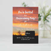 Huis Zonsondergang Silhouet Housewarming Party Kaart (Staand voorkant)
