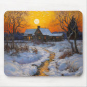 Huis Zonsondergang Winterlandschap Muismat (Voorkant)