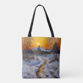 Huis Zonsondergang Winterlandschap Tote Bag (Achterkant)