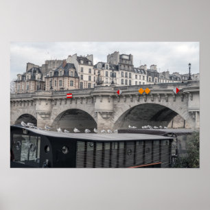Huisboot bij Pont Neuf - Parijs, Frankrijk Poster