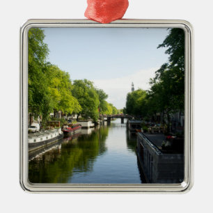 Huisboten op Amsterdam Gracht Metalen Ornament