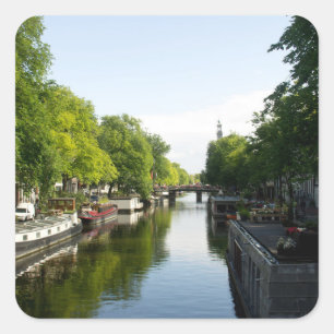 Huisboten op Amsterdam Gracht Vierkante Sticker