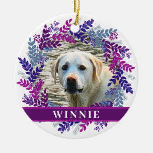 Huisdier 2 Foto Roze Paarse Krans Kerstkrans Keramisch Ornament