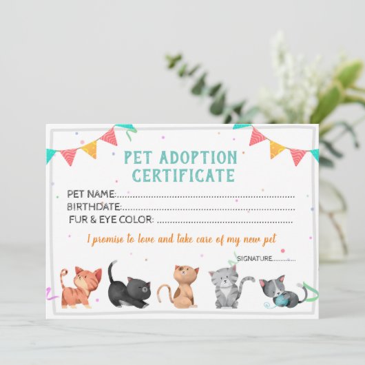 Huisdier Adoptie Certificaat sjabloon Kaart (Staand voorkant)