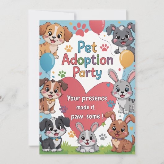 Huisdier Adoptie Party Uitnodiging - Leuk Dierenth (Achterkant)