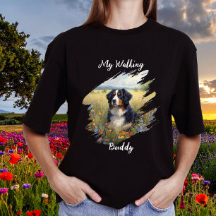 Huisdier Bernese Wandelen Buddy Zwart Personalisee T-shirt