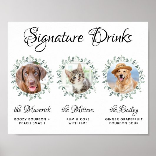 Huisdier Bruiloft Hond Bar Signature Dranken 3 Fot Poster (Voorkant)