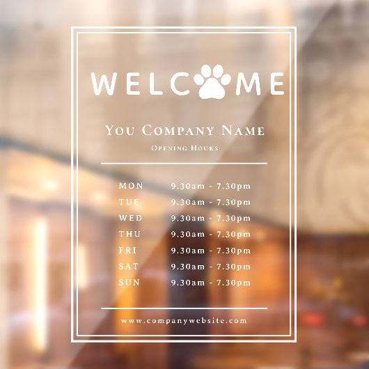 Huisdier Dierenartsenpraktijk Openingstijden PAW L Raamsticker (Vel 2)