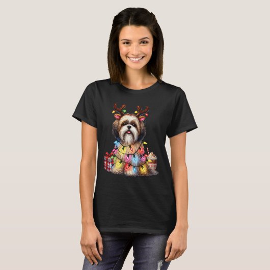 Huisdier Dierenvrienden Shih Tzu Honden Rendier An T-shirt (Voorkant volledig)