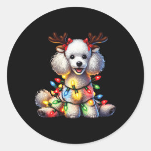 Huisdier Dierenvrienden Xmas Poedel Hond Rendier K Ronde Sticker