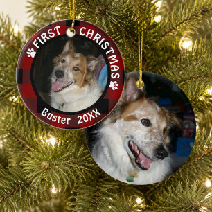 Huisdier EERSTE KERST 2-zijdige 2-foto Buffalo Che Keramisch Ornament