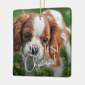 Huisdier eerste kerstfoto minimalistische kalligra keramisch ornament (Links)