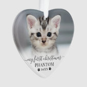 Huisdier Eerste Kerstscript Kat Foto Hart Ornament (voorkant)