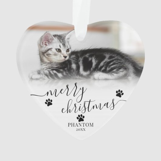 Huisdier Eerste Kerstscript Kat Foto Hart Ornament (achterkant)