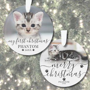 Huisdier Eerste Kerstscript Kattenfoto Ornament