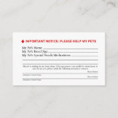 Huisdier Emergency Alert Medische Informatie Zorg  Informatiekaartje (Achterkant)