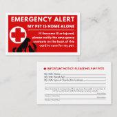 Huisdier Emergency Alert Medische Informatie Zorg  Informatiekaartje (Voorkant / Achterkant)