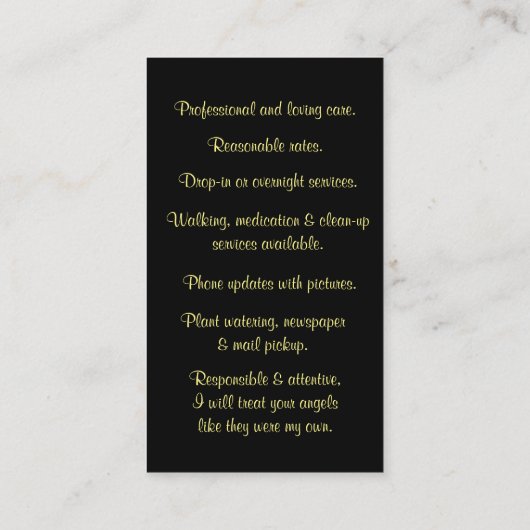 Huisdier en huisdieren zitten met kat en diensten visitekaartje (Achterkant)