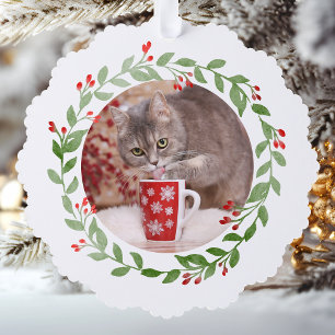 Huisdier Foto Eerste Kerst Krans Rode Tekst Ornament Kaart