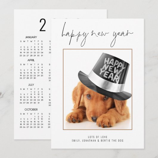 Huisdier Foto Gelukkig Nieuwjaar 2026 Kalender Feestdagenkaart (Voorkant / Achterkant)