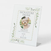 Huisdier Foto Handtekening Drink Groen Bruiloft Reclamebord Met Voetstuk (Voorkant)