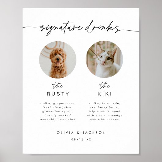 Huisdier Foto Handtekening Drink Menu Bruiloft Bar Poster (Voorkant)