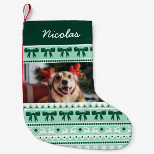 Huisdier Foto Kerstmis Faux gebreide trui met naam Kleine Kerstsok