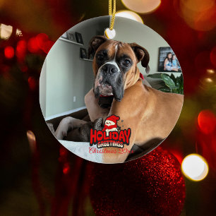 HUISDIER FOTO Met Rode Kerstgroeten Keramisch Ornament