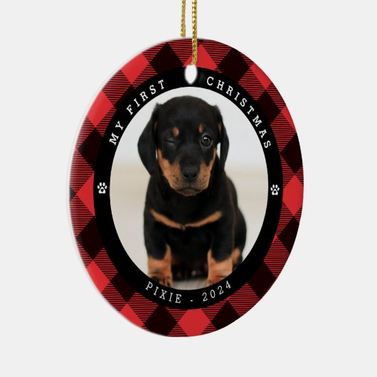 Huisdier foto 'Mijn Eerste Kerstmis' Plaid Kerstmi Keramisch Ornament (Rechts)