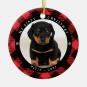 Huisdier foto 'Mijn Eerste Kerstmis' Plaid Kerstmi Keramisch Ornament (Voorkant)