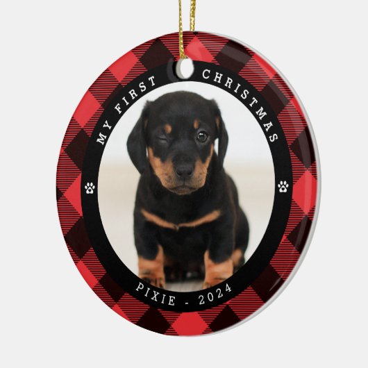 Huisdier foto 'Mijn Eerste Kerstmis' Plaid Kerstmi Keramisch Ornament (Links)